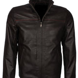 Dark Brown Leather Jacket with Red Stripe
