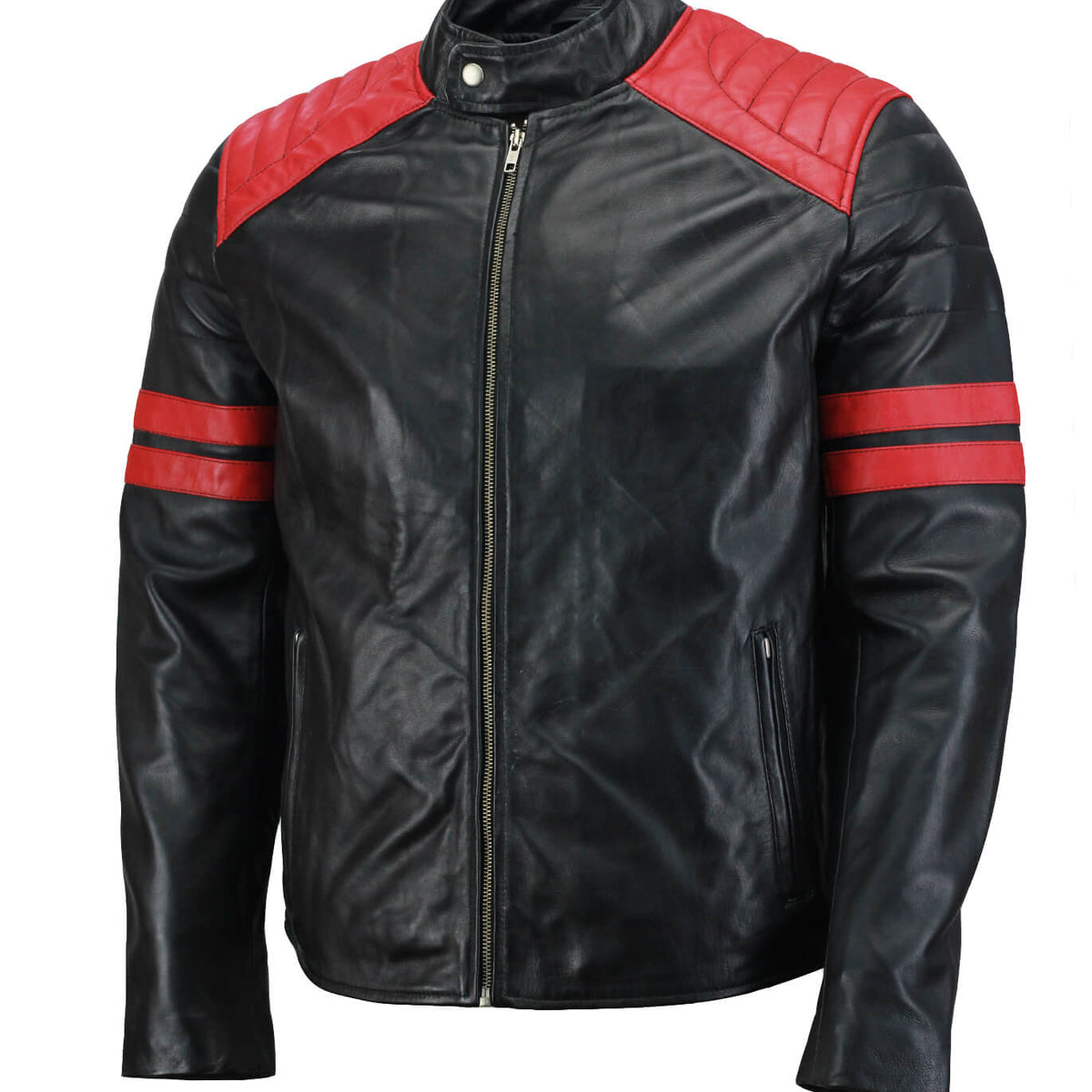 Men’s Black and Red Biker Leather Jacket