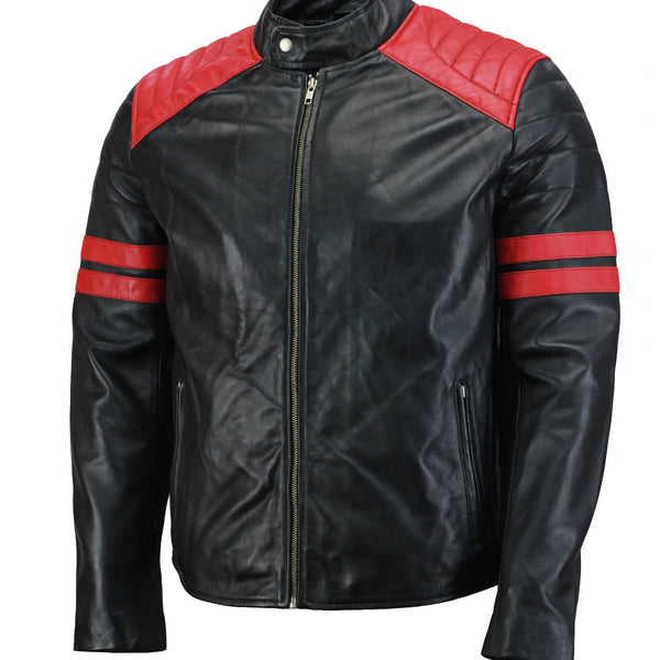 Men’s Black and Red Biker Leather Jacket