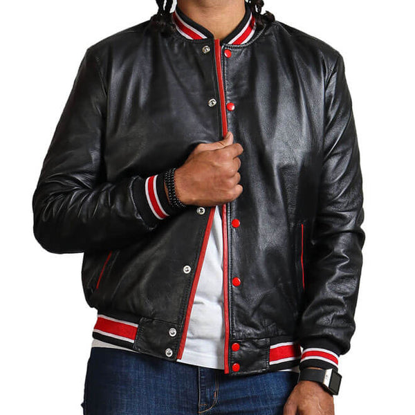 Red Striped Black Bomber Jacket