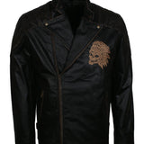 Men's Black Red Indian Skull Real Leather Biker Jacket
