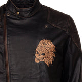 Men's Black Red Indian Skull Real Leather Biker Jacket