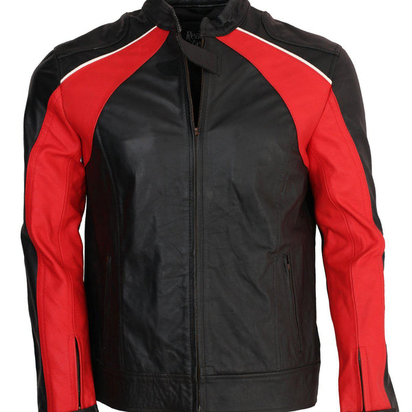 Men's Red and Black Genuine Leather Motocross Jacket