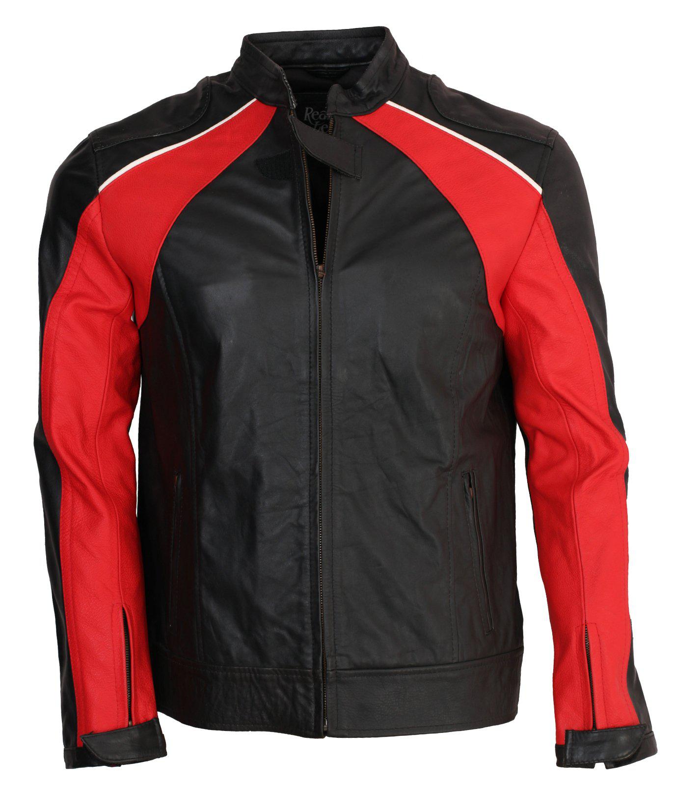 Men's Red and Black Genuine Leather Motocross Jacket