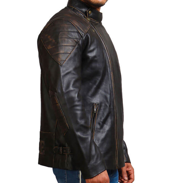 Embossed Skull Biker Leather Jacket
