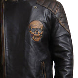 Embossed Skull Biker Leather Jacket