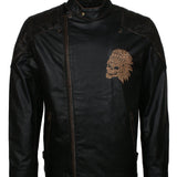 Men's Black Red Indian Skull Real Leather Biker Jacket