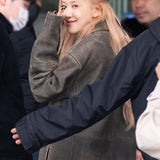 Blackpink Rose Distressed Oversized Leather Coat Women