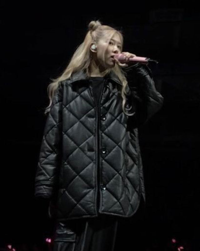 Blackpink Rose Oversized Puffer Leather Jacket
