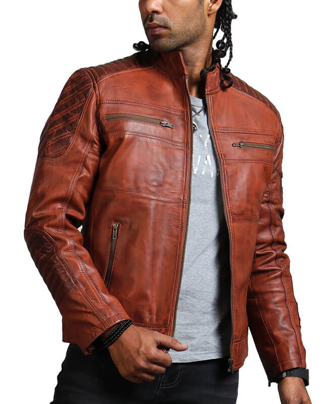 Brown Biker Style Men's Leather Jacket
