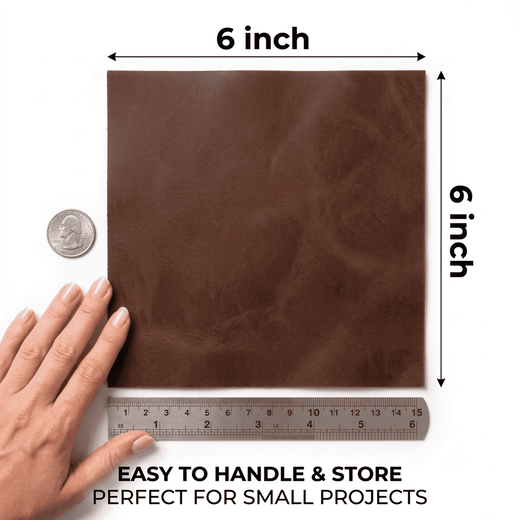 Crazy Horse Leather Squares 6x6 14-Pack, showing 6x6 dimensions reference