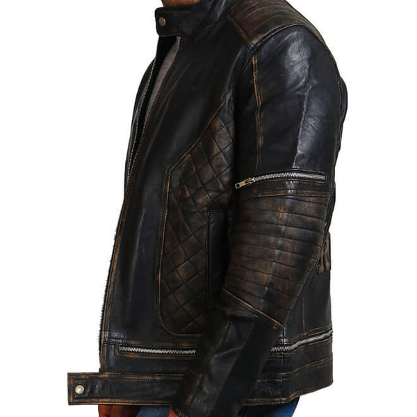 Men's Distressed Skull Leather Jacket