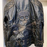 Men's Skull Crossbones Genuine Leather Motorcycle Jacket