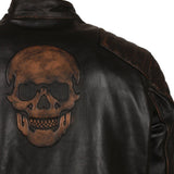 Men's Black Skull Embossed Ride Genuine Leather Biker Jacket