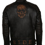 Men's Black Skull Embossed Ride Genuine Leather Biker Jacket