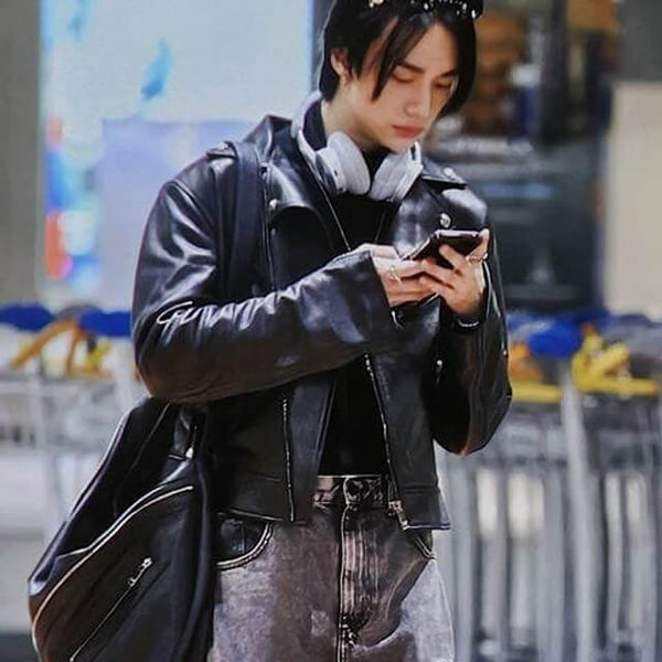 Stray Kids Hyunjin Biker Leather Jacket