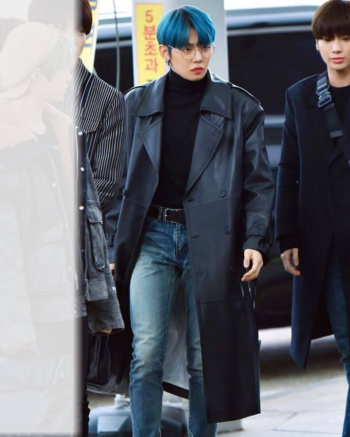TXT Yeonjun Black Leather Coat