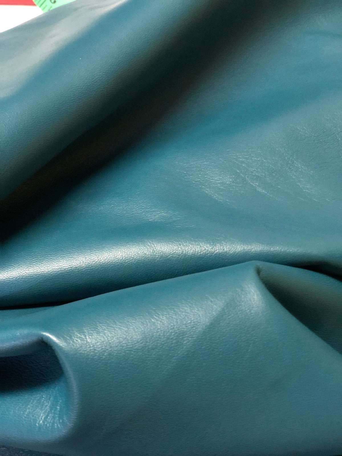 Teal Nappa Sheepskin Leather Hide AA Grade, showing smooth surface and pore detail