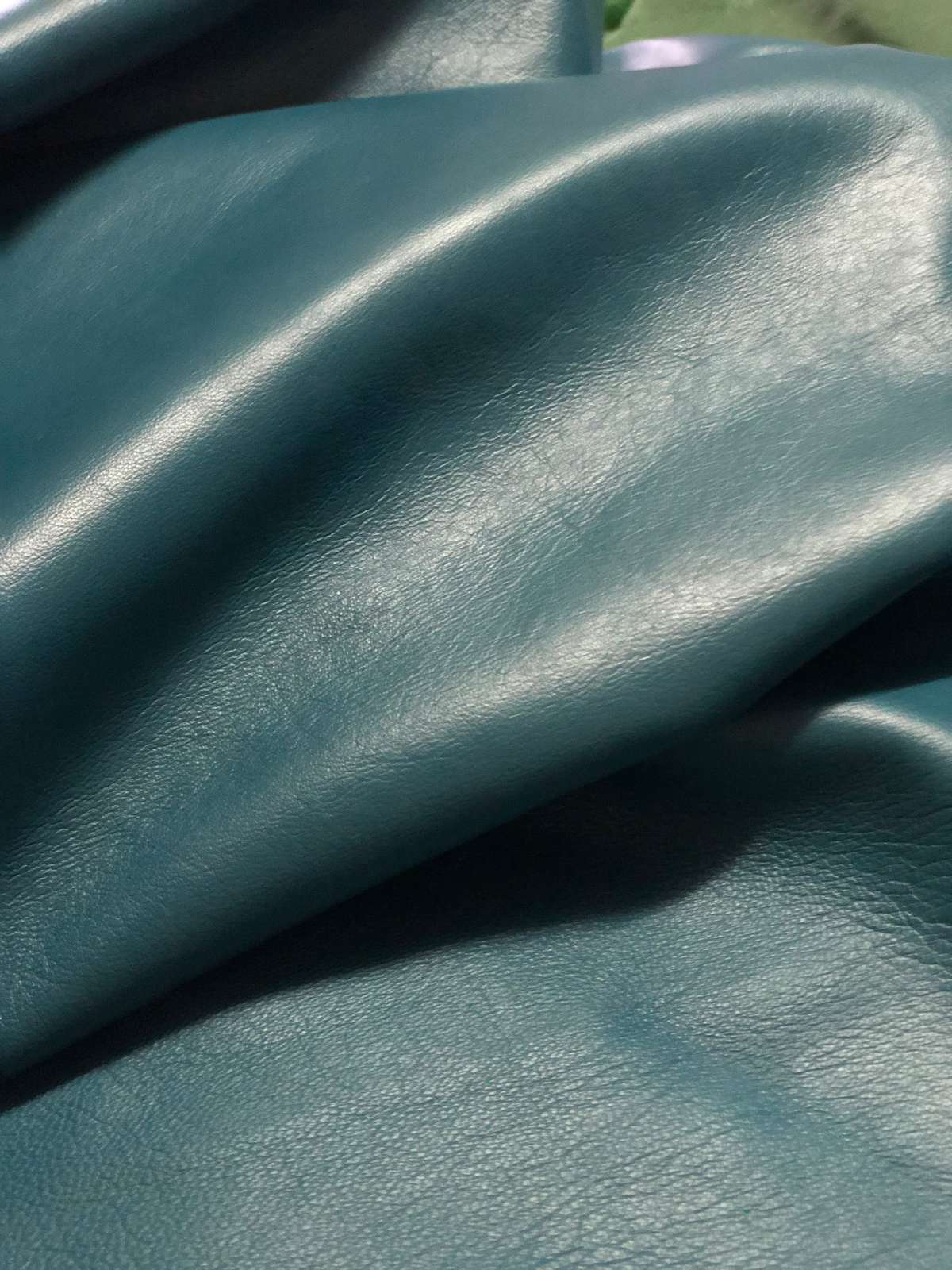 Teal Nappa Sheepskin Leather Hide AA Grade, showing soft supple folds for craft
