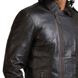 Men's Biker Textured Black Leather Jacket