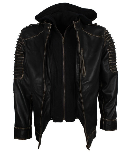 Men's Killing Joke Genuine Leather Jacket with Hood