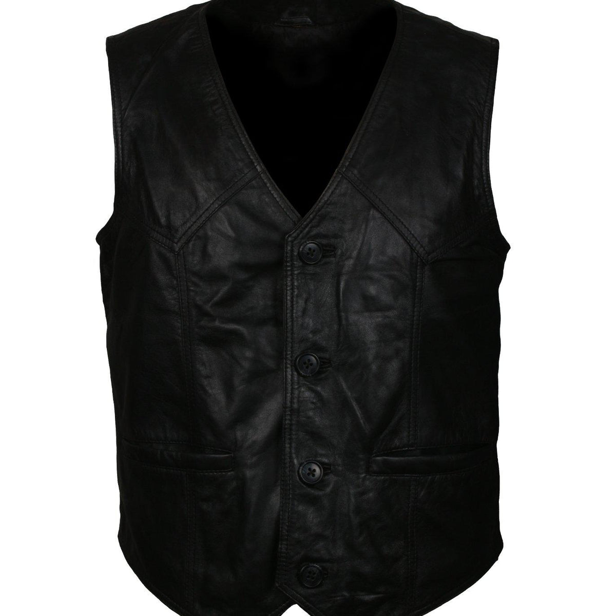 Men's Skull Embroidered Black Motorcycle Genuine Leather Vest