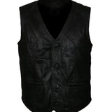 Men's Skull Embroidered Black Motorcycle Genuine Leather Vest