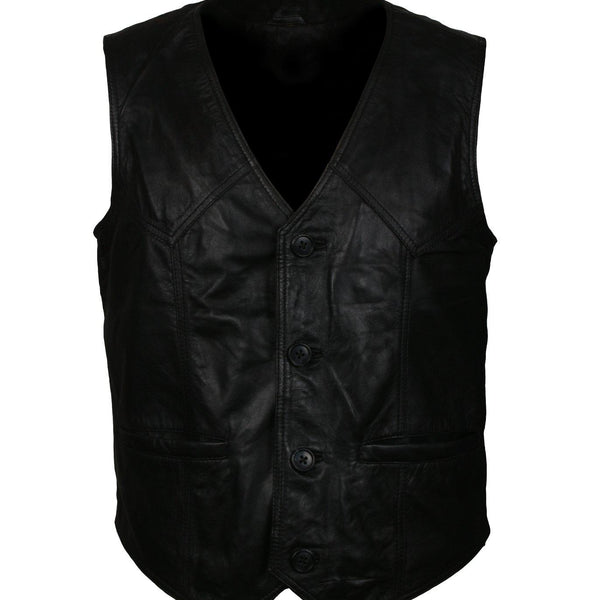 Men's Skull Embroidered Black Motorcycle Genuine Leather Vest