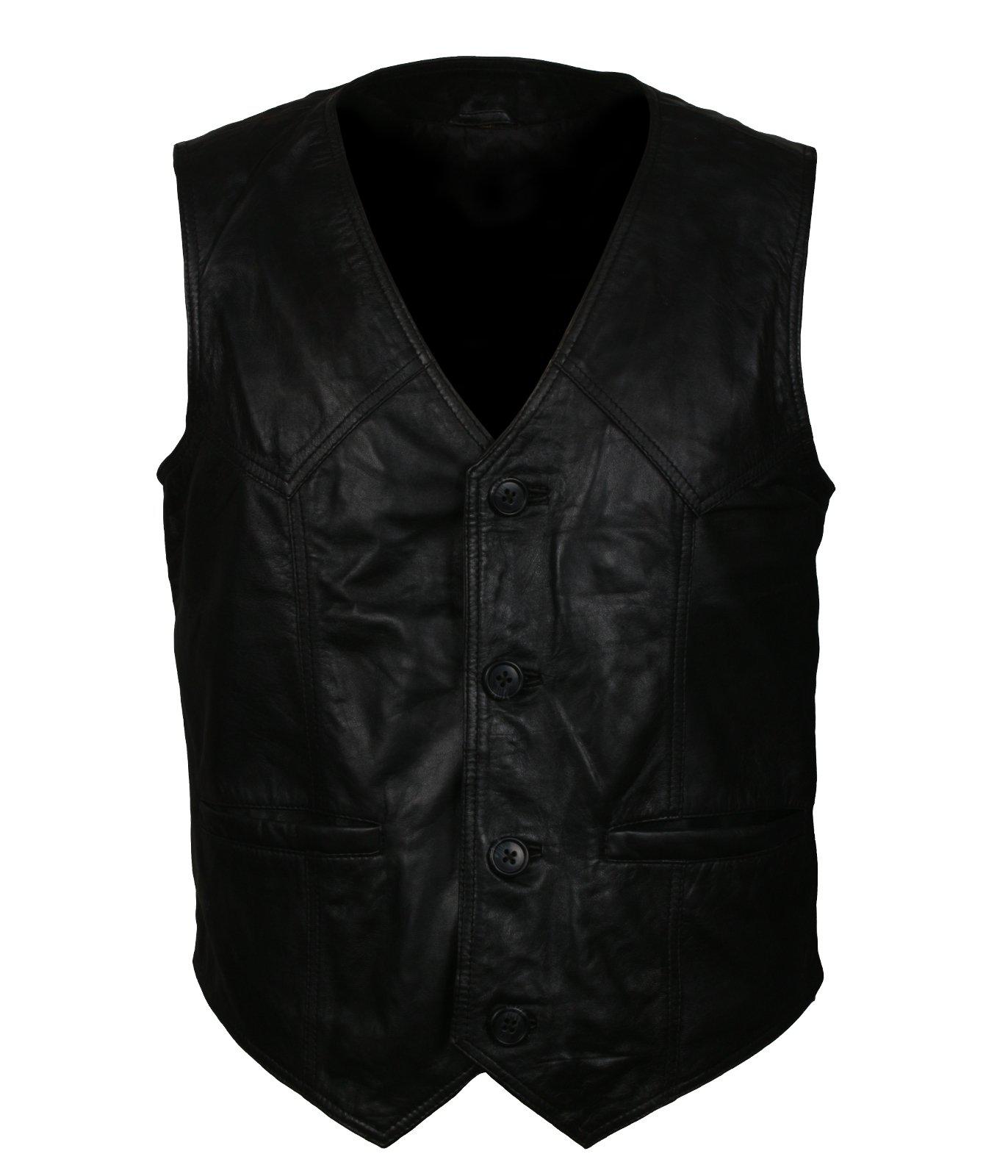 Men's Skull Embroidered Black Motorcycle Genuine Leather Vest