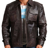 Dark Brown Trucker Leather Jacket