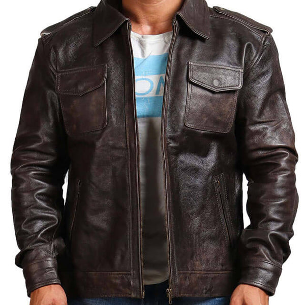 Dark Brown Trucker Leather Jacket