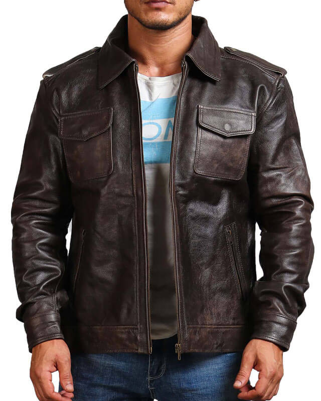 Dark Brown Trucker Leather Jacket