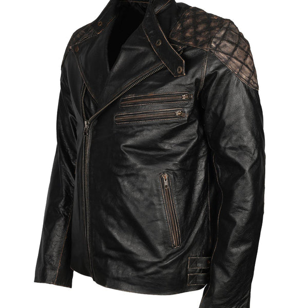 Men's Skull Crossbones Genuine Leather Motorcycle Jacket