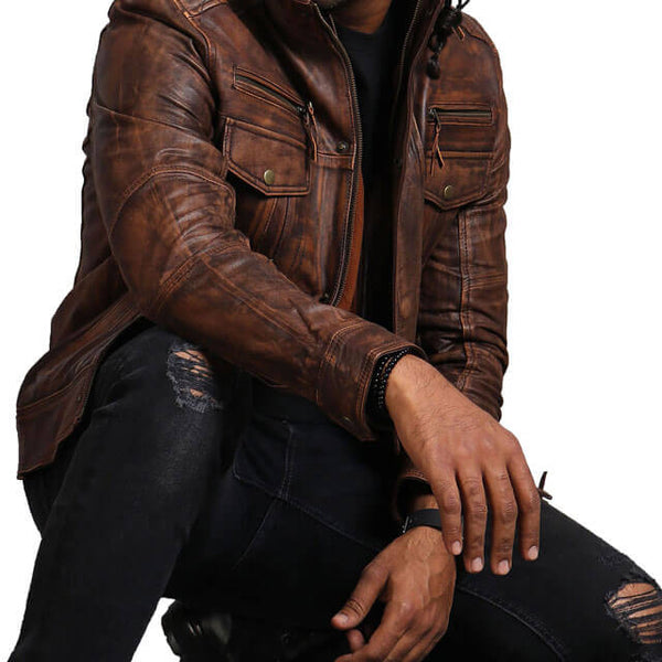 Brown Vintage Leather Motorcycle Jacket