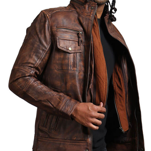 Brown Vintage Leather Motorcycle Jacket