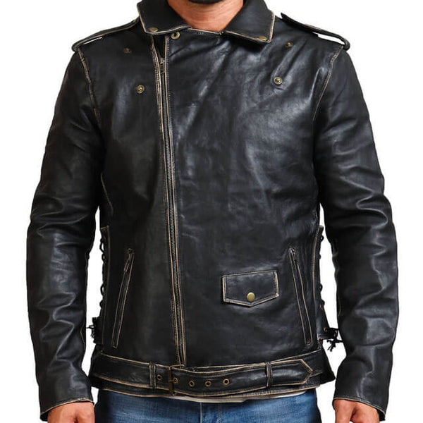 Vintage Distressed Black Motorcycle Jacket
