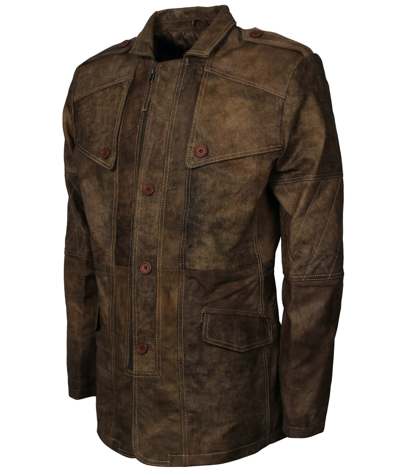 Vintage Brown Military Officer Leather Coat