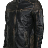 Distressed Leather Biker Jacket for Men in Black