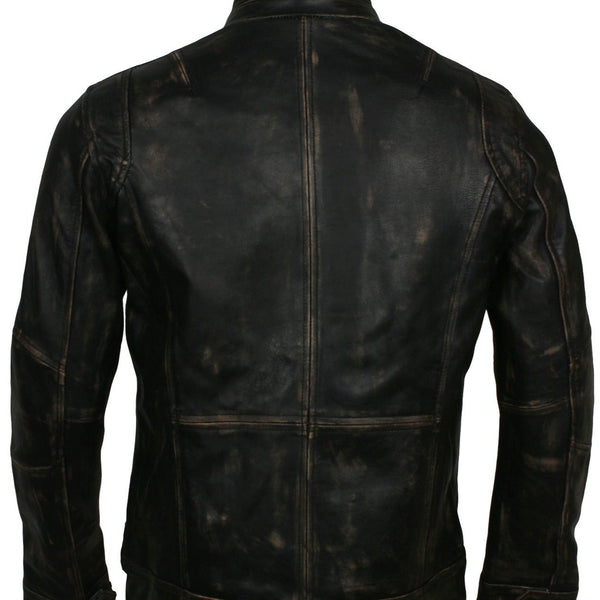 Distressed Vintage Leather Jacket Mens Biker