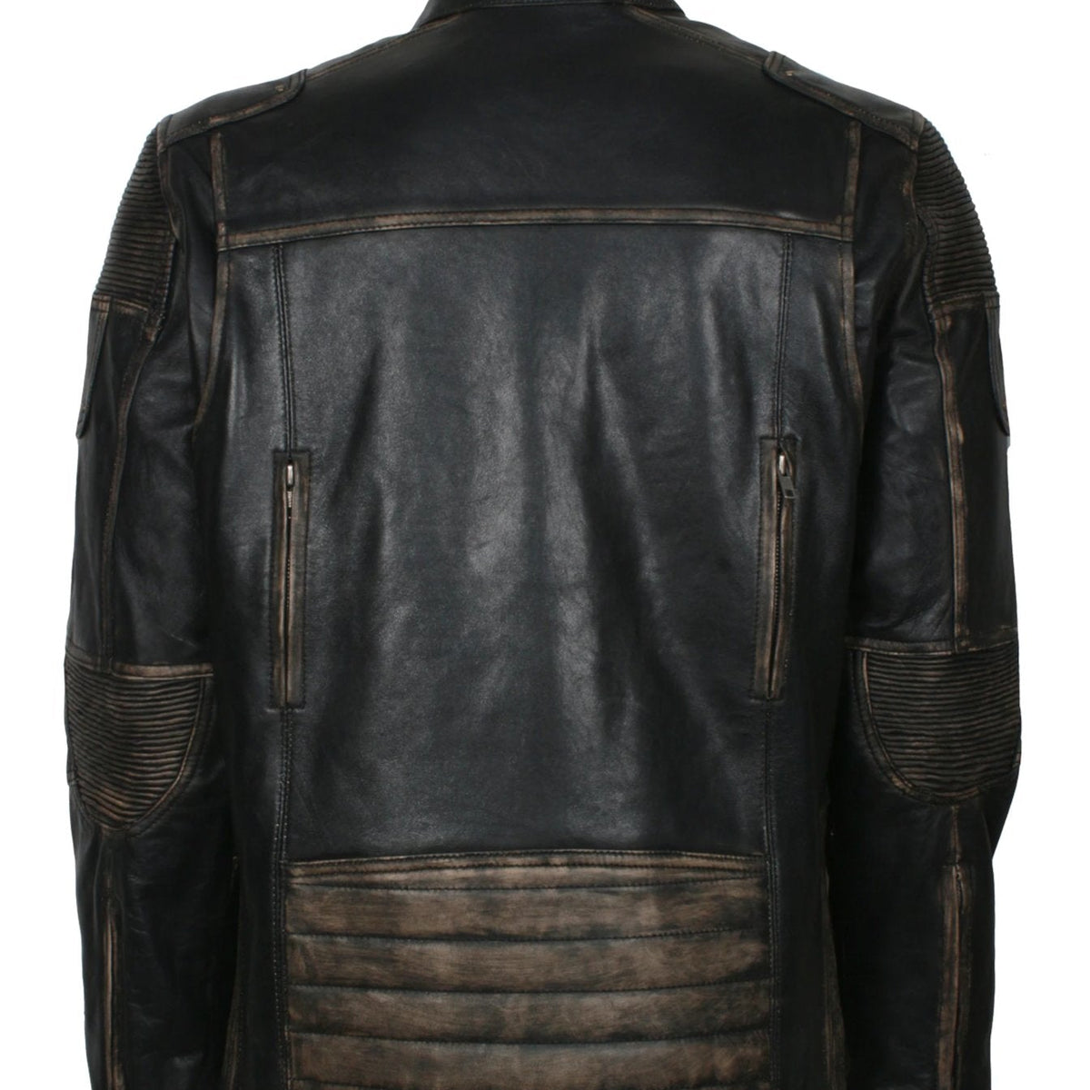 Distressed Leather Biker Jacket for Men in Black