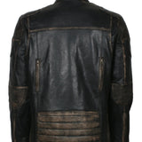 Distressed Leather Biker Jacket for Men in Black