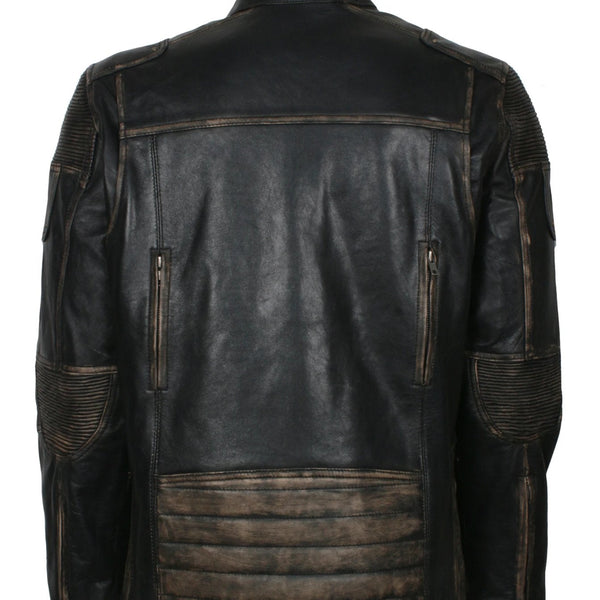 Distressed Leather Biker Jacket for Men in Black