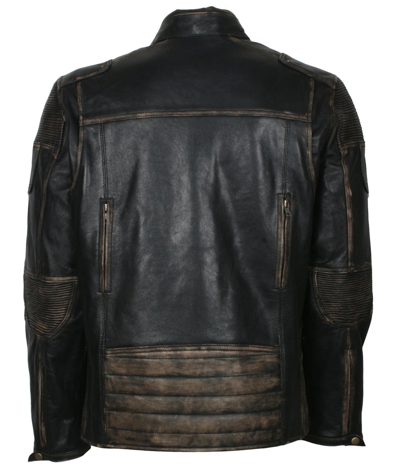 Distressed Leather Biker Jacket for Men in Black