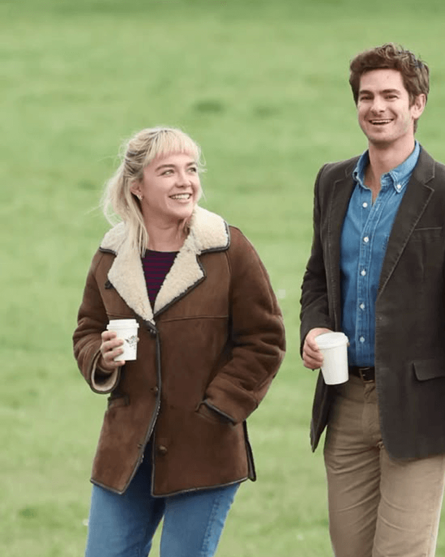 We Live in Time Florence Pugh Suede Shearling Jacket