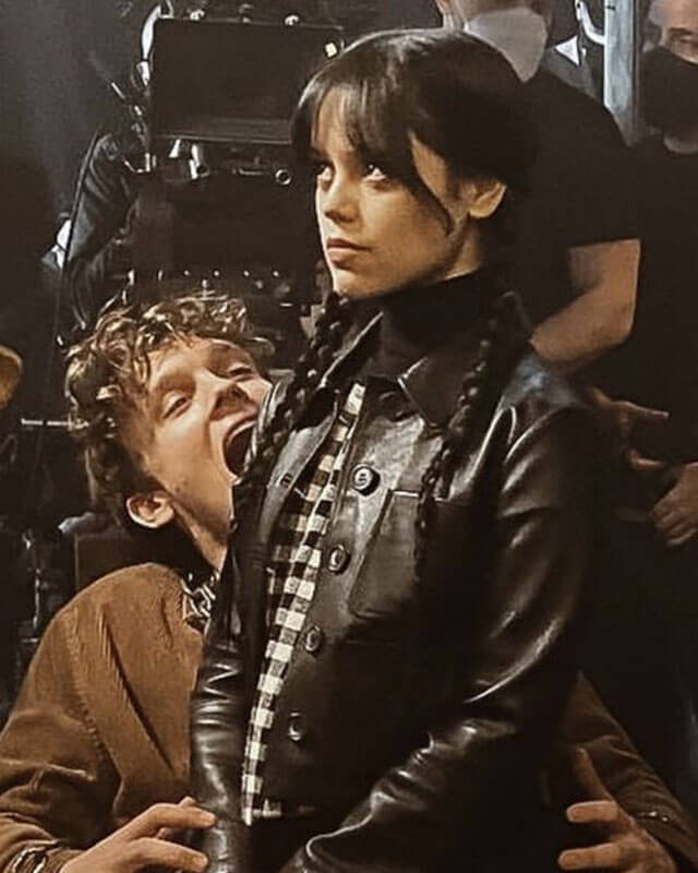 Wednesday Black Cropped Leather Jacket