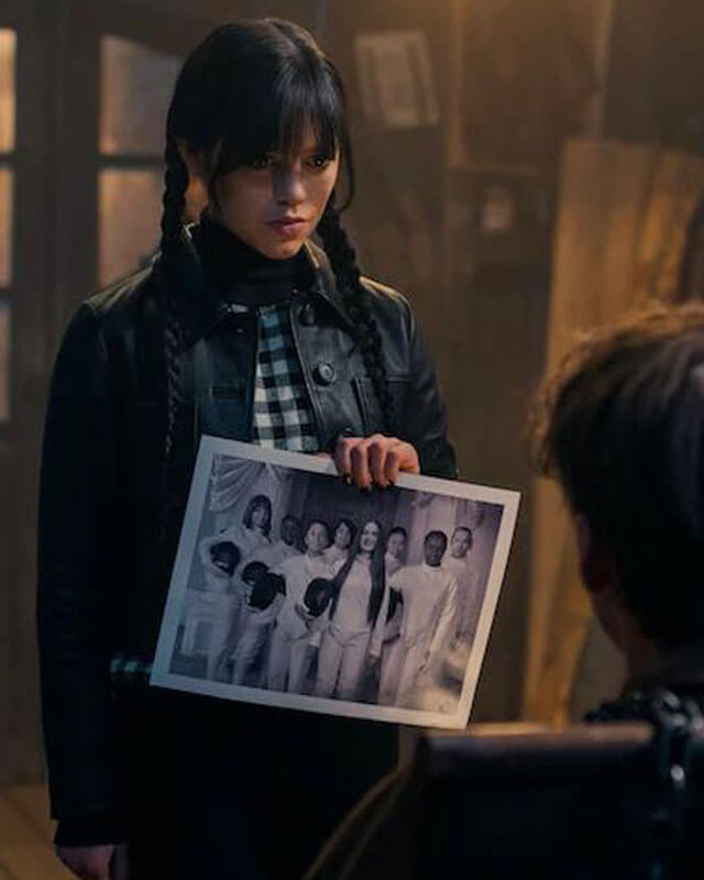 Wednesday Black Cropped Leather Jacket