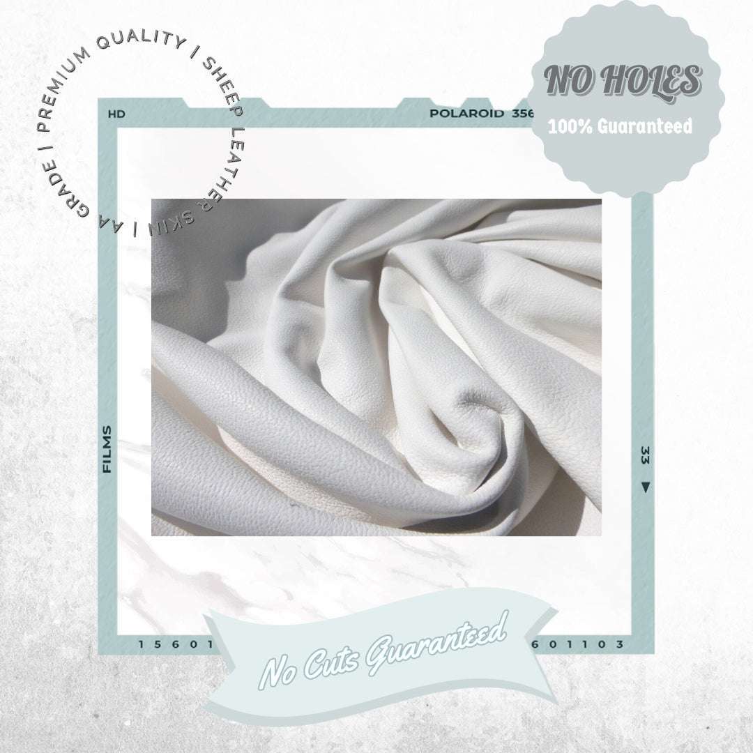 White Nappa Sheepskin Leather Hide AA Grade, showing hole-free quality guarantee