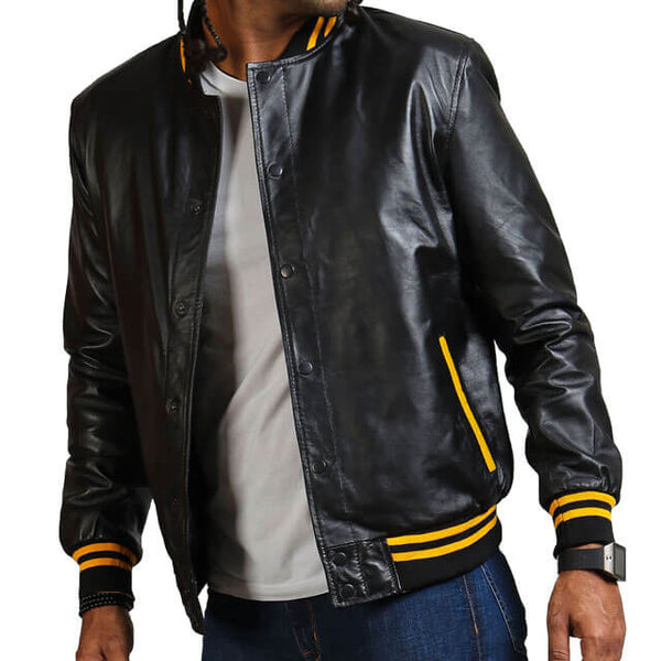 Yellow Striped Black Bomber Jacket