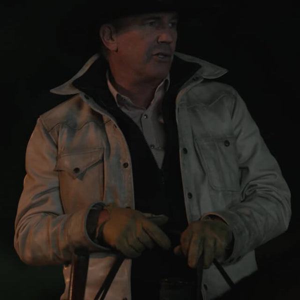 John Dutton Yellowstone White Leather Jacket S05