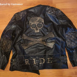 Men's Skull Crossbones Genuine Leather Motorcycle Jacket